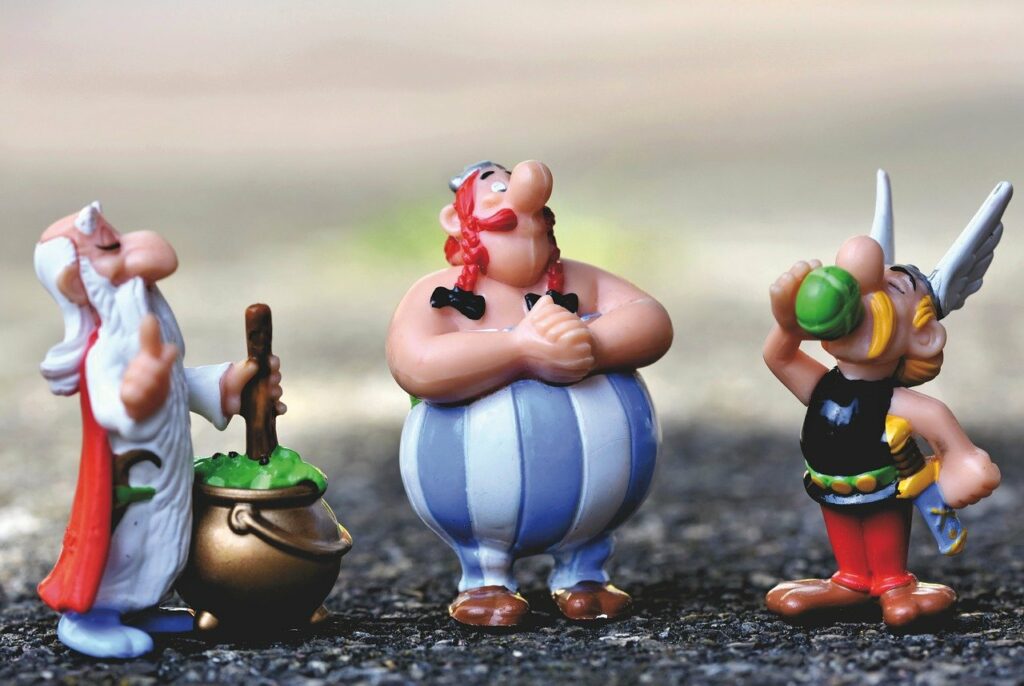 Kunststofffiguren Asterix, Obelix und Miraclix