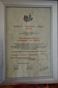 Urkunde für den gewonnenen Adolph-Kolping-Preis