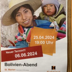 Plakat zum Bolivienabend mit neuem Termin 6. Juni 2024